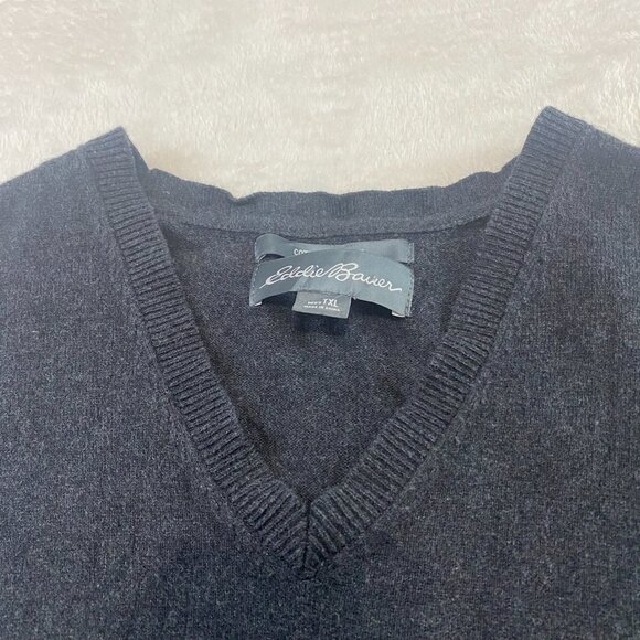Eddie Bauer Cotton Cashmere Men's Size TXL Gray V Neck Long Sleeve Sweater - Picture 3 of 9